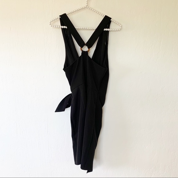 Zara Soft Surplice Wrap Dress Tortoise Shell O-Ring Dress In Black - Picture 6 of 12